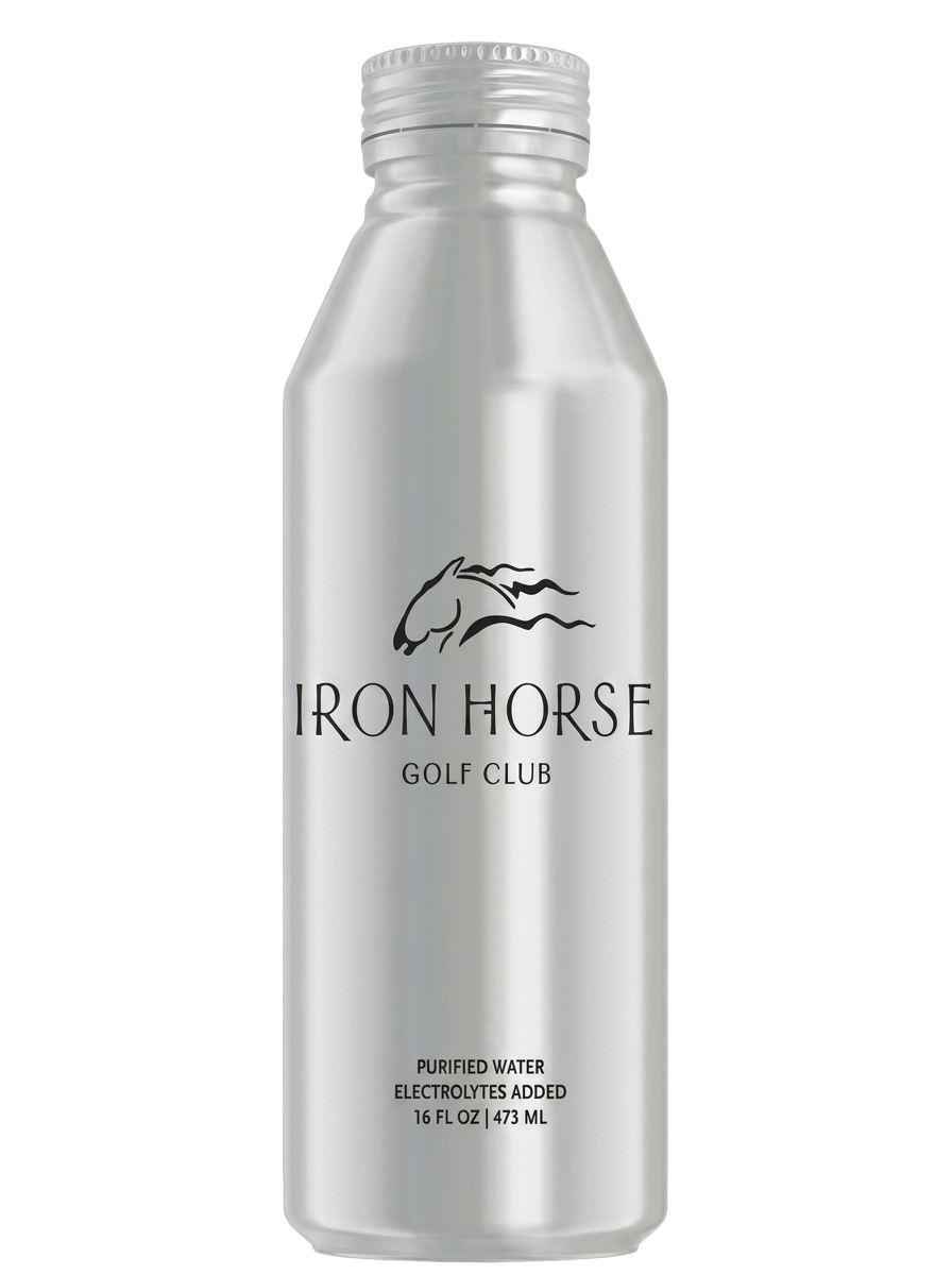 A real direct-printed Iron Horse Golf Club aluminum water bottle