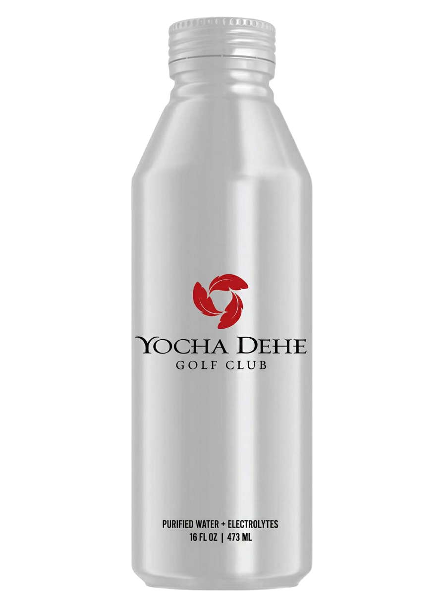 A real direct-printed Yocha Dehe Golf Club aluminum water bottle
